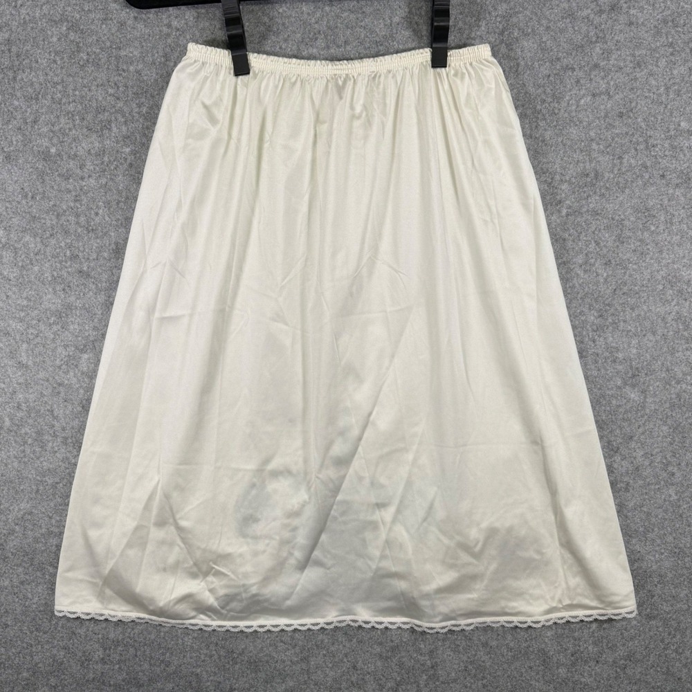 Vanity Fair Half Slip Women M Ivory Lace Trim Silky Nylon Skirt Slip 11-744